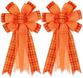 2 Pack Fall Bows for Wreaths Decorations for Home, Halloween Tree Topper Bow, Thanksgiving Bow with Orange