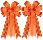 2 Pack Fall Bows for Wreaths Decorations for Home, Halloween Tree Topper Bow, Thanksgiving Bow with Orange