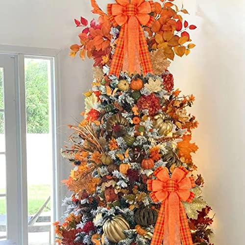 2 Pack Fall Bows for Wreaths Decorations for Home, Halloween Tree Topper Bow, Thanksgiving Bow with Orange, alternate view 2
