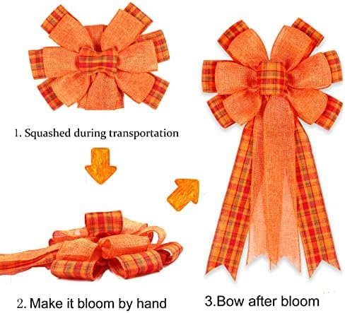 2 Pack Fall Bows for Wreaths Decorations for Home, Halloween Tree Topper Bow, Thanksgiving Bow with Orange, alternate view 5