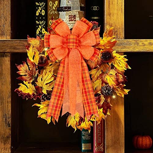 2 Pack Fall Bows for Wreaths Decorations for Home, Halloween Tree Topper Bow, Thanksgiving Bow with Orange, alternate view 6