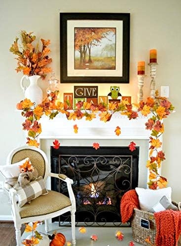 2 Pack Fall Garland Maple Leaf, 5.9Ft/Piece Hanging Vine Garland Artificial Autumn Foliage Garland Thanksgiving, alternate
