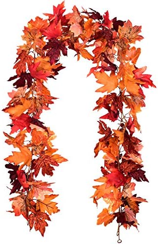 2 Pack Fall Garland Maple Leaf, 5.9Ft/Piece Hanging Vine Garland Artificial Autumn Foliage Garland Thanksgiving