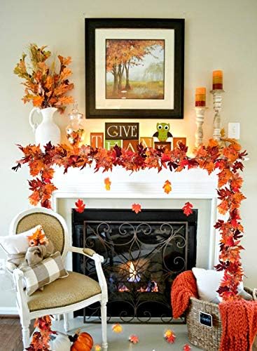 2 Pack Fall Garland Maple Leaf, 5.9Ft/Piece Hanging Vine Garland Artificial Autumn Foliage Garland Thanksgiving, alternate