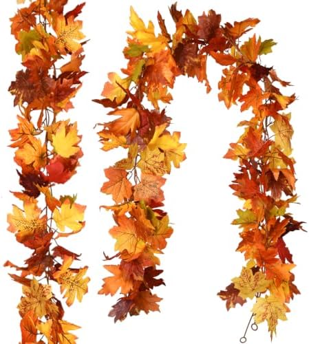 2 Pack Fall Maple Leaf Hanging Vine Garland Artificial Autumn Foliage Thanksgiving Decor for Home Wedding