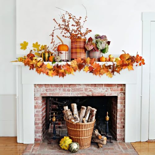 2 Pack Fall Maple Leaf Hanging Vine Garland Artificial Autumn Foliage Thanksgiving Decor for Home Wedding, alternate view 2