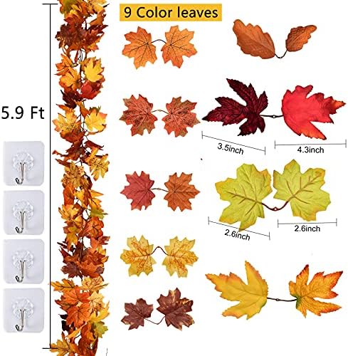 2 Pack Fall Maple Leaf Hanging Vine Garland Artificial Autumn Foliage Thanksgiving Decor for Home Wedding, alternate view 5