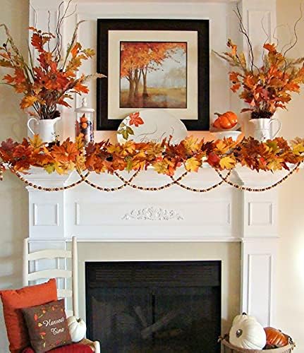 2 Pack Fall Maple Leaf Hanging Vine Garland Artificial Autumn Foliage Thanksgiving Decor for Home Wedding, alternate view 6