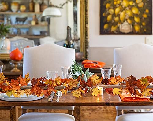 2 Pack Fall Maple Leaf Hanging Vine Garland Artificial Autumn Foliage Thanksgiving Decor for Home Wedding, alternate view 7