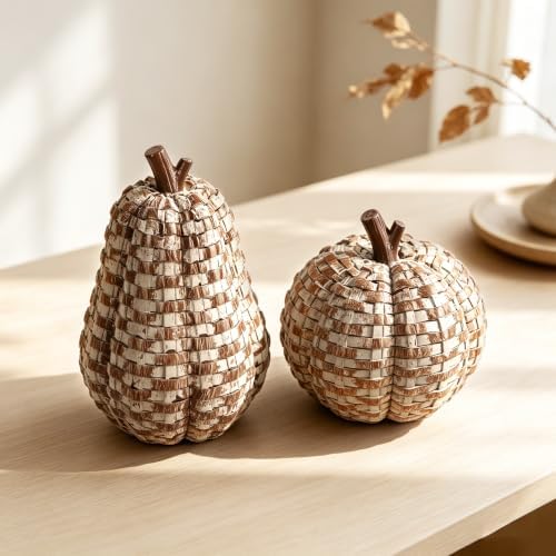2 Pack Fall Pumpkin Decor, Woven Resin Pumpkins for Indoor Home, alternate view 2