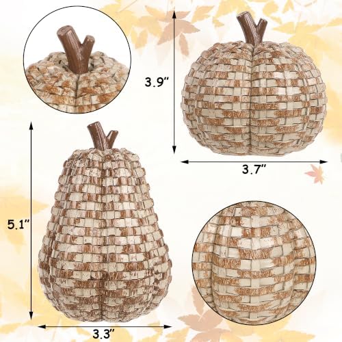 2 Pack Fall Pumpkin Decor, Woven Resin Pumpkins for Indoor Home, alternate view 3