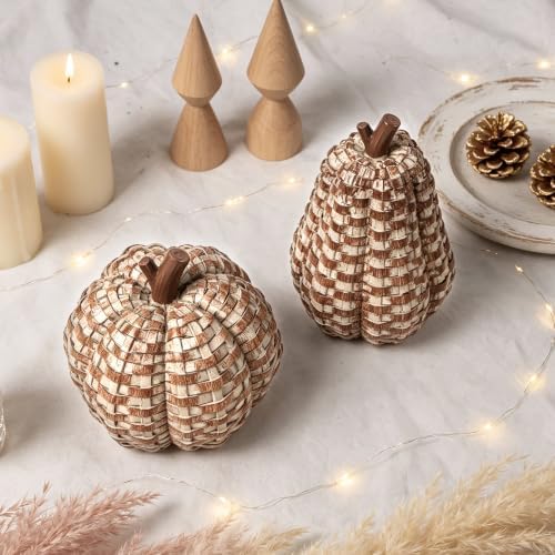 2 Pack Fall Pumpkin Decor, Woven Resin Pumpkins for Indoor Home, alternate view 4