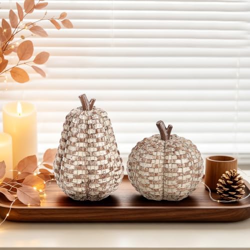 2 Pack Fall Pumpkin Decor, Woven Resin Pumpkins for Indoor Home, alternate view 6