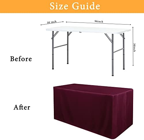 2 Pack Fitted Table Covers for 8 Foot Tables, Burgundy in 8FT | 2 Pack in Burgundy, alternate view 3