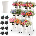 2 Pack Flower Display Stand with 12 Buckets, Wheels & Blackboards, White in White