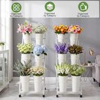 2 Pack Flower Display Stand with 12 Buckets, Wheels & Blackboards, White in White, alternate view 6