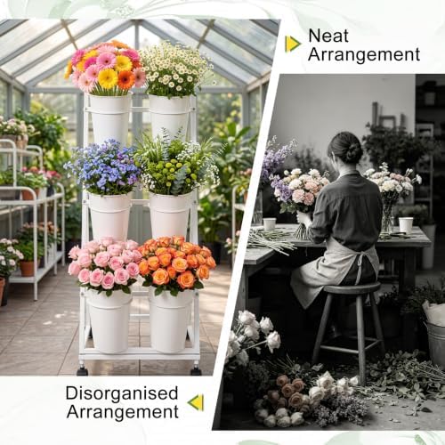 2 Pack Flower Display Stand with 12 Buckets, Wheels & Blackboards, White in White, alternate view 7