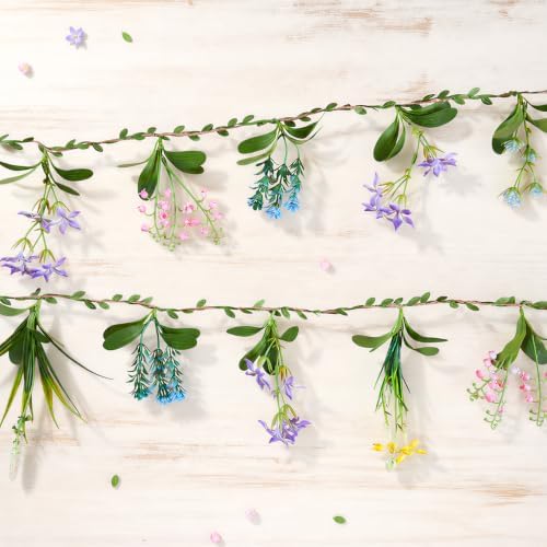 2 Pack Flower Garland, 6.6 FT Artificial Floral Vine with Burlap Rope, Pink Yellow Blue Hanging Flower Garland