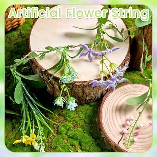 2 Pack Flower Garland, 6.6 FT Artificial Floral Vine with Burlap Rope, Pink Yellow Blue Hanging Flower Garland, alternate