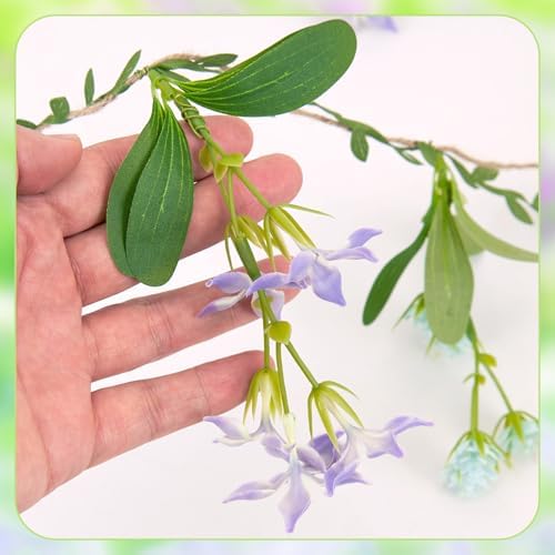 2 Pack Flower Garland, 6.6 FT Artificial Floral Vine with Burlap Rope, Pink Yellow Blue Hanging Flower Garland, alternate