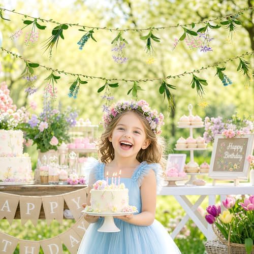 2 Pack Flower Garland, 6.6 FT Artificial Floral Vine with Burlap Rope, Pink Yellow Blue Hanging Flower Garland, alternate