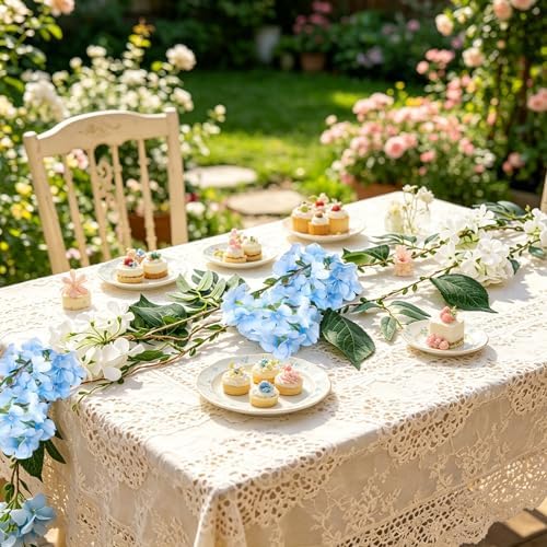2 Pack Flower Garland, 6.6 FT Artificial Floral Vine with Burlap Rope, White and Blue Hanging Flower Garland for, alternate