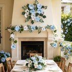 2 Pack Flower Garland, 6.6 FT Artificial Floral Vine with Burlap Rope, White and Blue Hanging Flower Garland for, alternate
