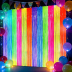 2 Pack Fluorescent Macarons Tinsel Curtains, 3.2x8.2ft Party Streamers Backdrop, Holographic Foil Curtain Photo