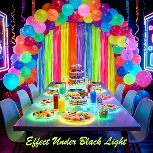 2 Pack Fluorescent Macarons Tinsel Curtains, 3.2x8.2ft Party Streamers Backdrop, Holographic Foil Curtain Photo, alternate