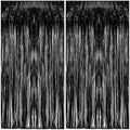 2 Pack Foil Curtain Backdrop Black Metallic Tinsel Foil Fringe Curtains Photo Booth Props for Birthday Wedding