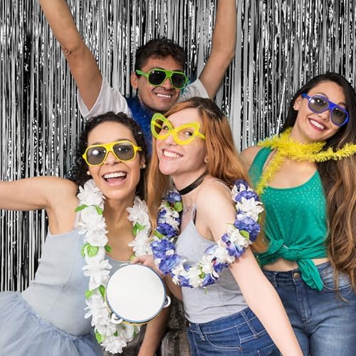 2 Pack Foil Curtain Backdrop Black Metallic Tinsel Foil Fringe Curtains Photo Booth Props for Birthday Wedding, alternate