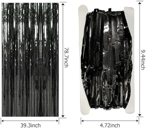 2 Pack Foil Curtain Backdrop Black Metallic Tinsel Foil Fringe Curtains Photo Booth Props for Birthday Wedding, alternate