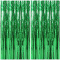 2 Pack Foil Curtain Backdrop Green Metallic Tinsel Foil Fringe Curtains Photo Booth Props for Birthday Wedding