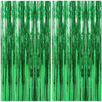 2 Pack Foil Curtain Backdrop Green Metallic Tinsel Foil Fringe Curtains Photo Booth Props for Birthday Wedding
