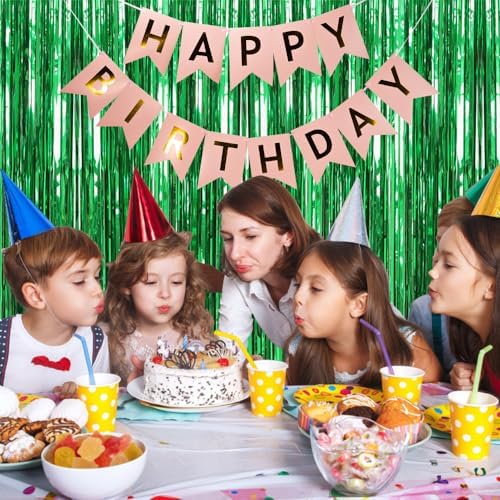 2 Pack Foil Curtain Backdrop Green Metallic Tinsel Foil Fringe Curtains Photo Booth Props for Birthday Wedding, alternate