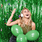 2 Pack Foil Curtain Backdrop Green Metallic Tinsel Foil Fringe Curtains Photo Booth Props for Birthday Wedding, alternate