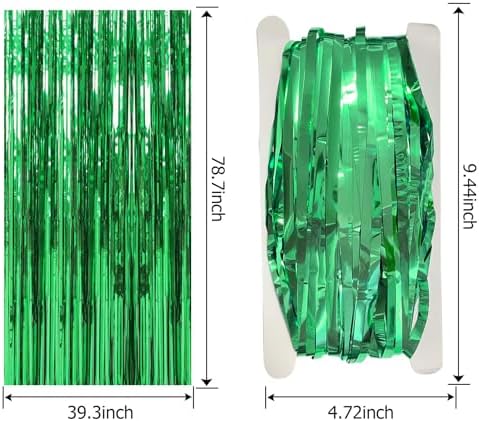 2 Pack Foil Curtain Backdrop Green Metallic Tinsel Foil Fringe Curtains Photo Booth Props for Birthday Wedding, alternate