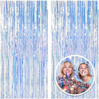 2 Pack Foil Curtain Backdrop Iridescent Metallic Tinsel Foil Fringe Curtains Photo Booth Props for Birthday