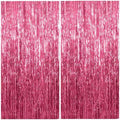2 Pack Foil Curtain Backdrop Pink Metallic Tinsel Foil Fringe Curtains Photo Booth Props for Birthday Wedding