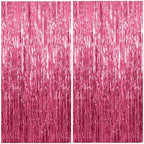2 Pack Foil Curtain Backdrop Pink Metallic Tinsel Foil Fringe Curtains Photo Booth Props for Birthday Wedding