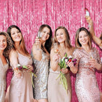 2 Pack Foil Curtain Backdrop Pink Metallic Tinsel Foil Fringe Curtains Photo Booth Props for Birthday Wedding, alternate view