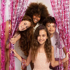 2 Pack Foil Curtain Backdrop Pink Metallic Tinsel Foil Fringe Curtains Photo Booth Props for Birthday Wedding, alternate view