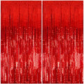 2 Pack Foil Curtain Backdrop Red Metallic Tinsel Foil Fringe Curtains Photo Booth Props for Birthday Wedding