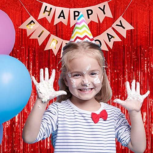 2 Pack Foil Curtain Backdrop Red Metallic Tinsel Foil Fringe Curtains Photo Booth Props for Birthday Wedding, alternate view