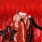 2 Pack Foil Curtain Backdrop Red Metallic Tinsel Foil Fringe Curtains Photo Booth Props for Birthday Wedding, alternate view