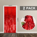 2 Pack Foil Curtain Backdrop Red Metallic Tinsel Foil Fringe Curtains Photo Booth Props for Birthday Wedding, alternate view