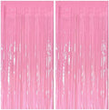 2 Pack Foil Curtain Pink Backdrop Streamers Metallic Tinsel Fringe Curtains Photo Booth Props for Birthday