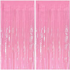2 Pack Foil Curtain Pink Backdrop Streamers Metallic Tinsel Fringe Curtains Photo Booth Props for Birthday