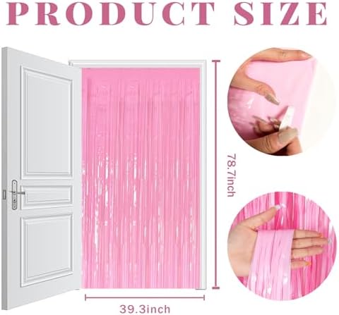 2 Pack Foil Curtain Pink Backdrop Streamers Metallic Tinsel Fringe Curtains Photo Booth Props for Birthday, alternate view 7