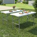 2 Pack Foldable Table 4ft for Camping Party Picnic, School, White in White